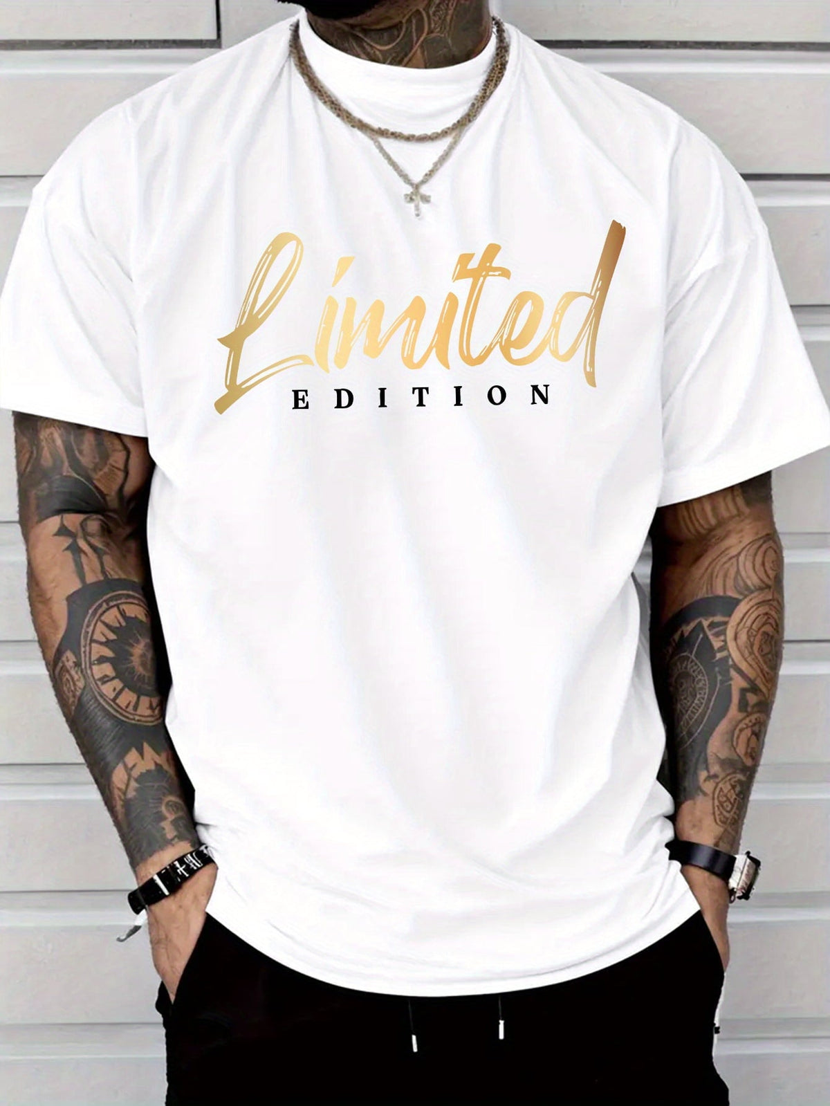 Mens Trendy Golden "Limited Edition" Letter Print Casual Everyday Tee Crew Neck Short Sleeve Men Clothing