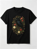 Raven Floral T-Shirt Botanical Crow Graphic Tee Women Men Casual Top
