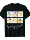 Sassy Cat Lover Gift T-Shirt Funny Cute Cats Coffee Cups Graphic Tee