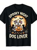 Spooky Night Dog Lover T-Shirt Halloween Pumpkin Puppy Bat Moon Graphic Tee