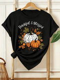 Thankful & Blessed T-Shirt Fall Pumpkin Maple Leaf Thanksgiving Graphic Tee