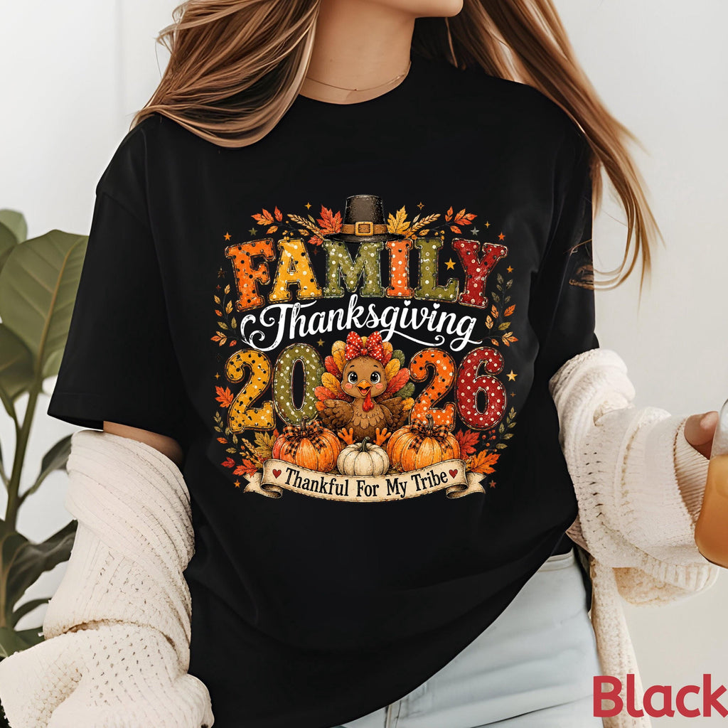 Thanksgiving T Shirt Family Thanksgiving 2026 Shirt Thankful For My Tribe Crew Neck Casual Tshirt For Women Men