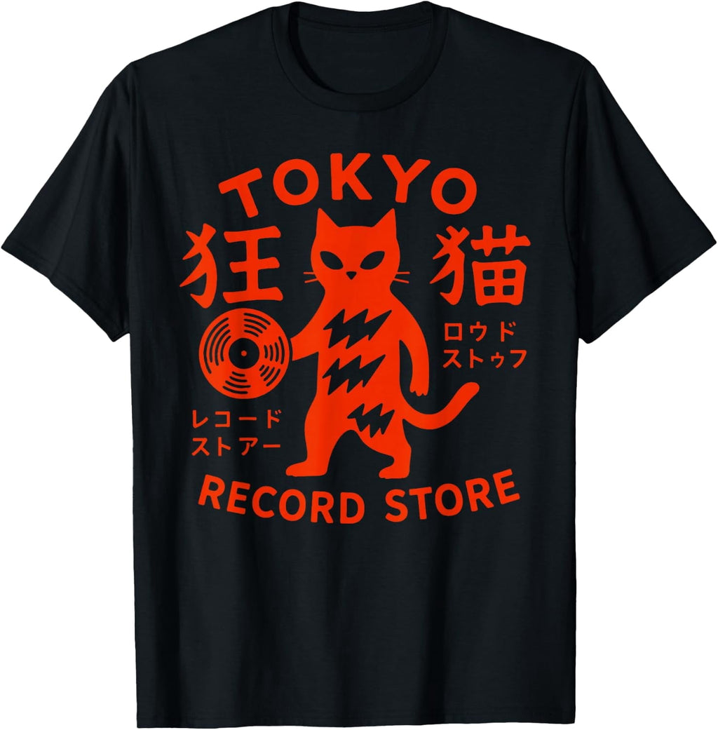 Tokyo Record Store Cat Vinyl Record Player Rock Japanese Art Unisex T-Shirt