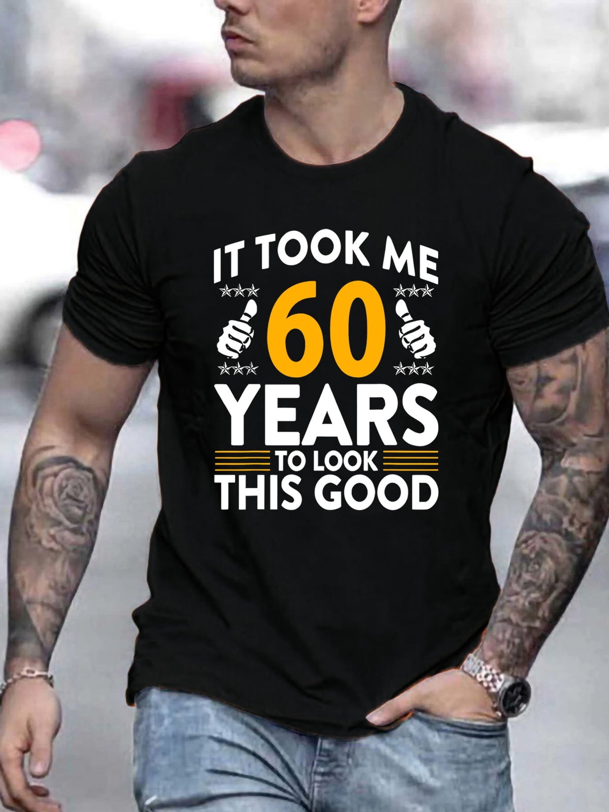 Trendy and Fashionable Casual Men's T-shirt for Daily Wear， Men’s 60th Birthday Graphic Short‑Sleeve T‑Shirt
