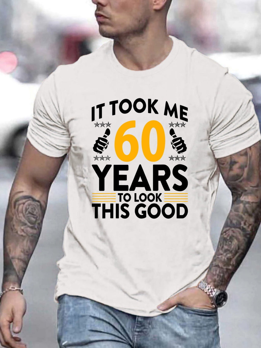 Trendy and Fashionable Casual Men's T-shirt for Daily Wear， Men’s 60th Birthday Graphic Short‑Sleeve T‑Shirt
