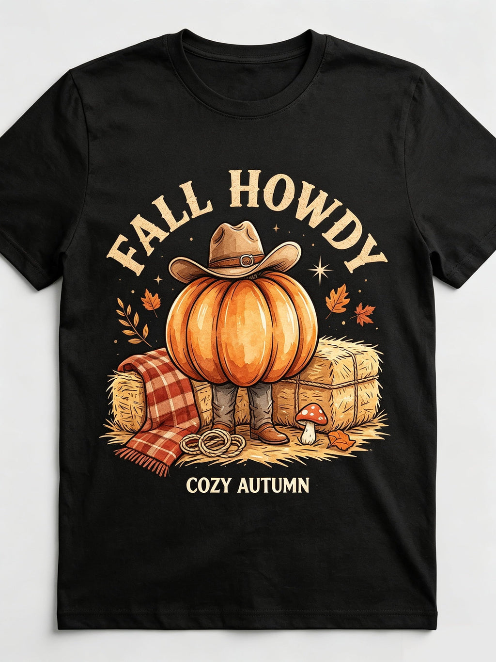 Western Fall T-Shirt Cow Print Pumpkin Teal Bow Cowboy Hat Boots Horse Wagon Hello Welcome Cozy Vibes Pumpkin Season Graphic Tee