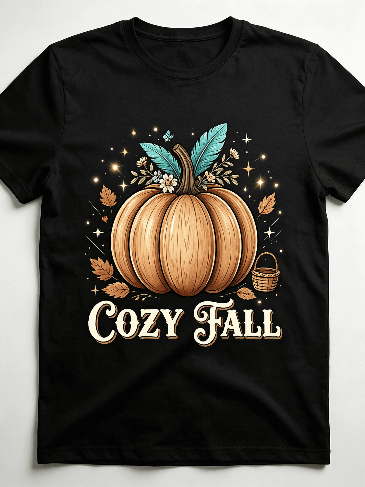 Western Fall T-Shirt Cow Print Pumpkin Teal Bow Cowboy Hat Boots Horse Wagon Hello Welcome Cozy Vibes Pumpkin Season Graphic Tee