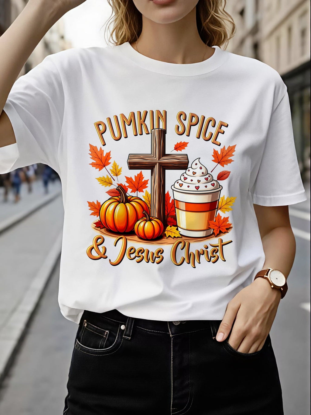Women's Pumpkin Spice & Jesus Cross T-Shirt