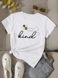Women's White "Bee Kind" T-Shirt Cute Honey Bee Heart Graphic Tee Casual Short Sleeve Crewneck Top