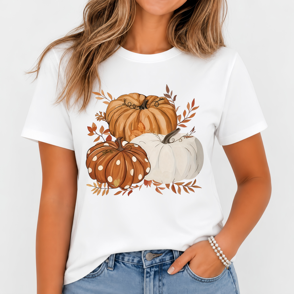 Plus Size Women's Printed T-Shirt - Soft And Breathable Cotton Crew Neck - Autumn Halloween Thanksgiving Casual Wear