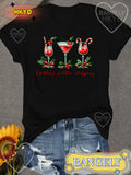 Womens Santa Little Helper Print Short Sleeve Tee Cocktail Graphic Crew Neck Casual Top Holiday Party Daily Versatile Soft Breathable