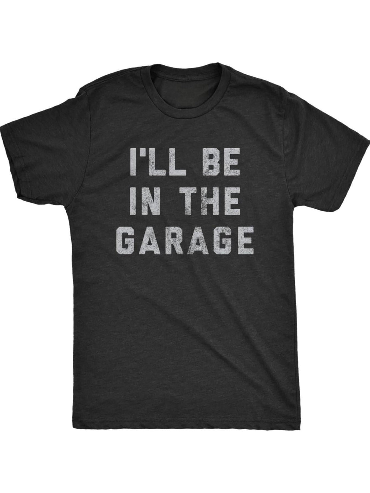 Men'S "I'll Be In The Garage" Graphic T-Shirt - Black with White Print, Casual Loose Fit, Perfect for Summer