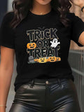 Halloween Trick Or Treat Print Tee Party Lightweight Top
