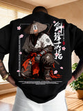 Men'S Casual Athletic T-Shirt, Japanese Sumi-E Style Samurai Pattern Heat Transfer Print Tshirts For Men，Men Clothing
