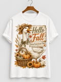 Hello Fall Goose T-Shirt Farm Fresh Vibes Pumpkin Sunflower Tee
