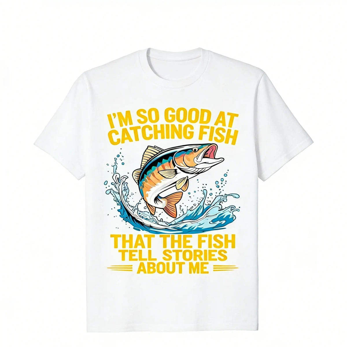 Men's Funny Fishing T-Shirt I Fish So Well The Fish All Tell Stories with Jumping Fish Graphic Lightweight Breathable 100% Cotton All-Season Casual Outdoor Fishing Apparel  Machine Washable Ideal Gift  double print  Tshirt Round Neck Menswear