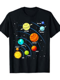 Solar System Graphic TShirt Black Space Science Tee with Colorful Planets and Constellation Labels Casual Crew Neck Short Sleeve
