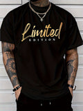 Mens Trendy Golden "Limited Edition" Letter Print Casual Everyday Tee Crew Neck Short Sleeve Men Clothing
