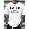 Men'S Faith Over Fear Christian Graphic T-Shirt - With Lettering, Casual Round Neck Short Sleeve, Breathable Summer Tee For Church Events & Casual Attire, Inspirational Bible Verse Apparel