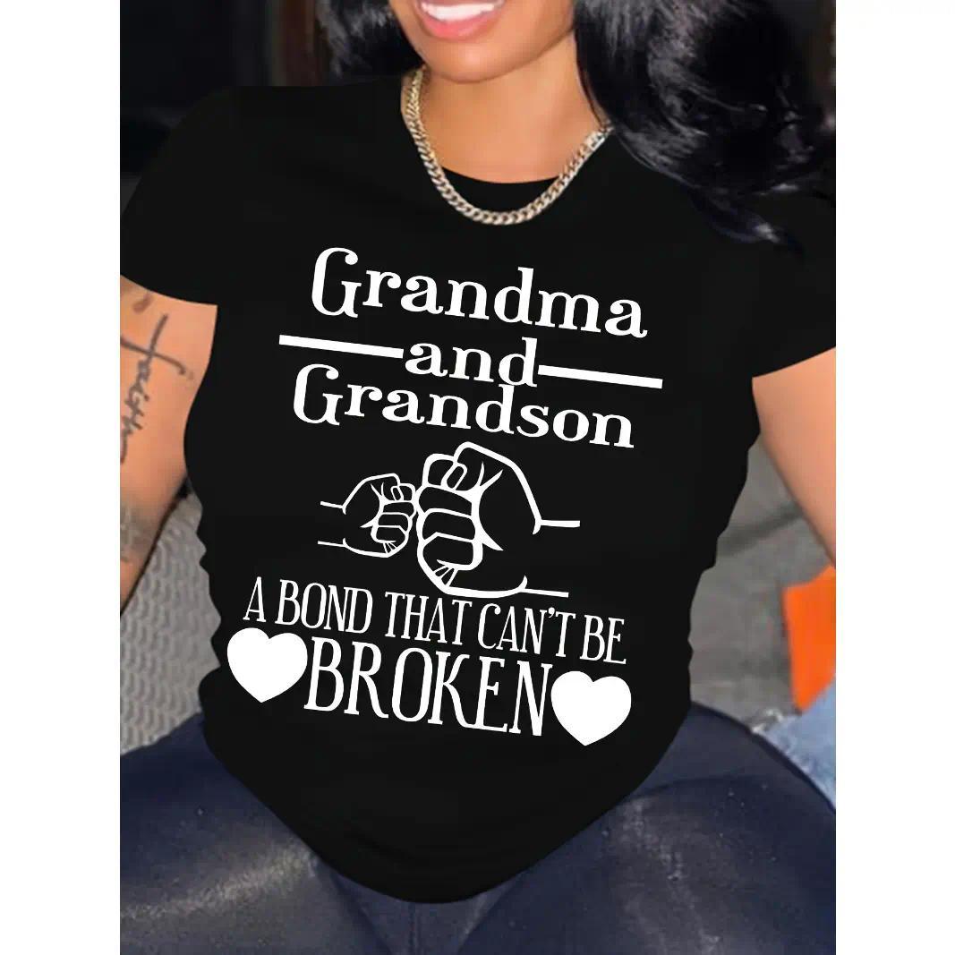 Womens Grandma And Grandson Graphic Tee Soft Cotton Crewneck Short Sleeve T Shirt Cute Family Matching Outfit Gift For Grandma Mothers Day Casual Summer Top
