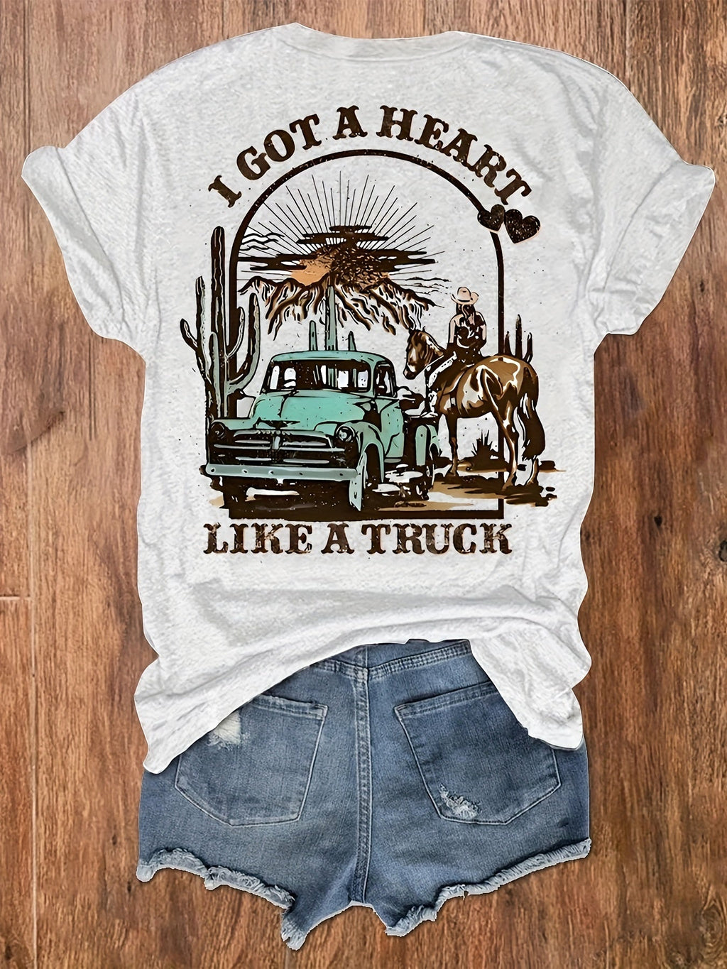 Women's "I Got A Heart Like A Truck" T-Shirt Western Cowboy Vintage Pickup Graphic Tee Short Sleeve Top
