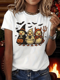 Halloween Duck Witch Trick Or Treat Print Short Sleeve Tee Crew Neck Top