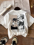 Palm Tree California Print Crew Neck Tee Sporty Machine Wash Summer Top