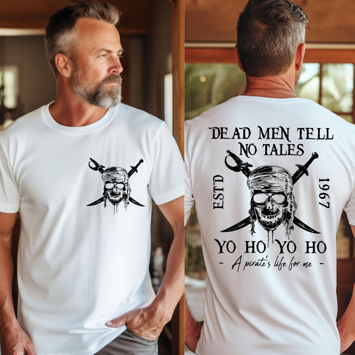 Men’s Vintage Pirate Graphic Short‑Sleeve T‑Shirt, Retro Nautical Skull Casual Crew Neck Top，Men Tshirts