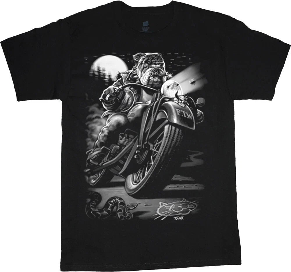 Men’s Biker Bulldog Graphic Short‑Sleeve T‑Shirt, Motorcycle British Bulldog Vintage Black Crew Neck Casual Top，Men Tshirt