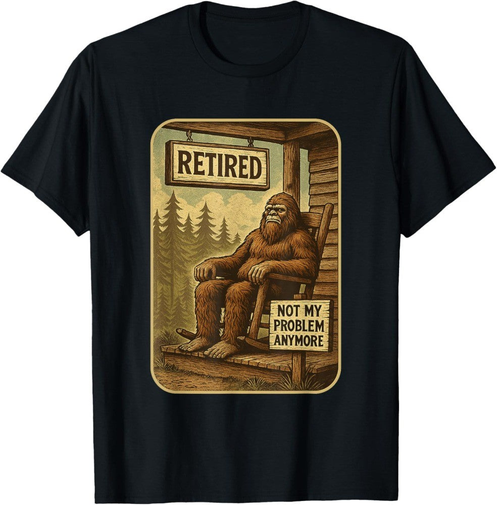 Funny Bigfoot Retired Graphic Short‑Sleeve T‑Shirt, Humor Casual Crew Neck Men Tshirts，Men Clothing