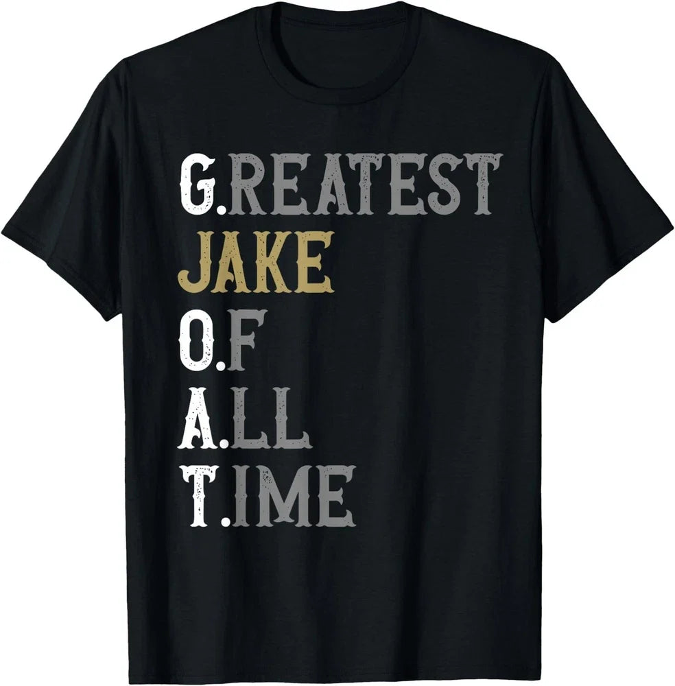 Men’s Greatest Jake of All Time Graphic Short‑Sleeve T‑Shirt, Vintage Casual Crew Neck Top，Men Clothing