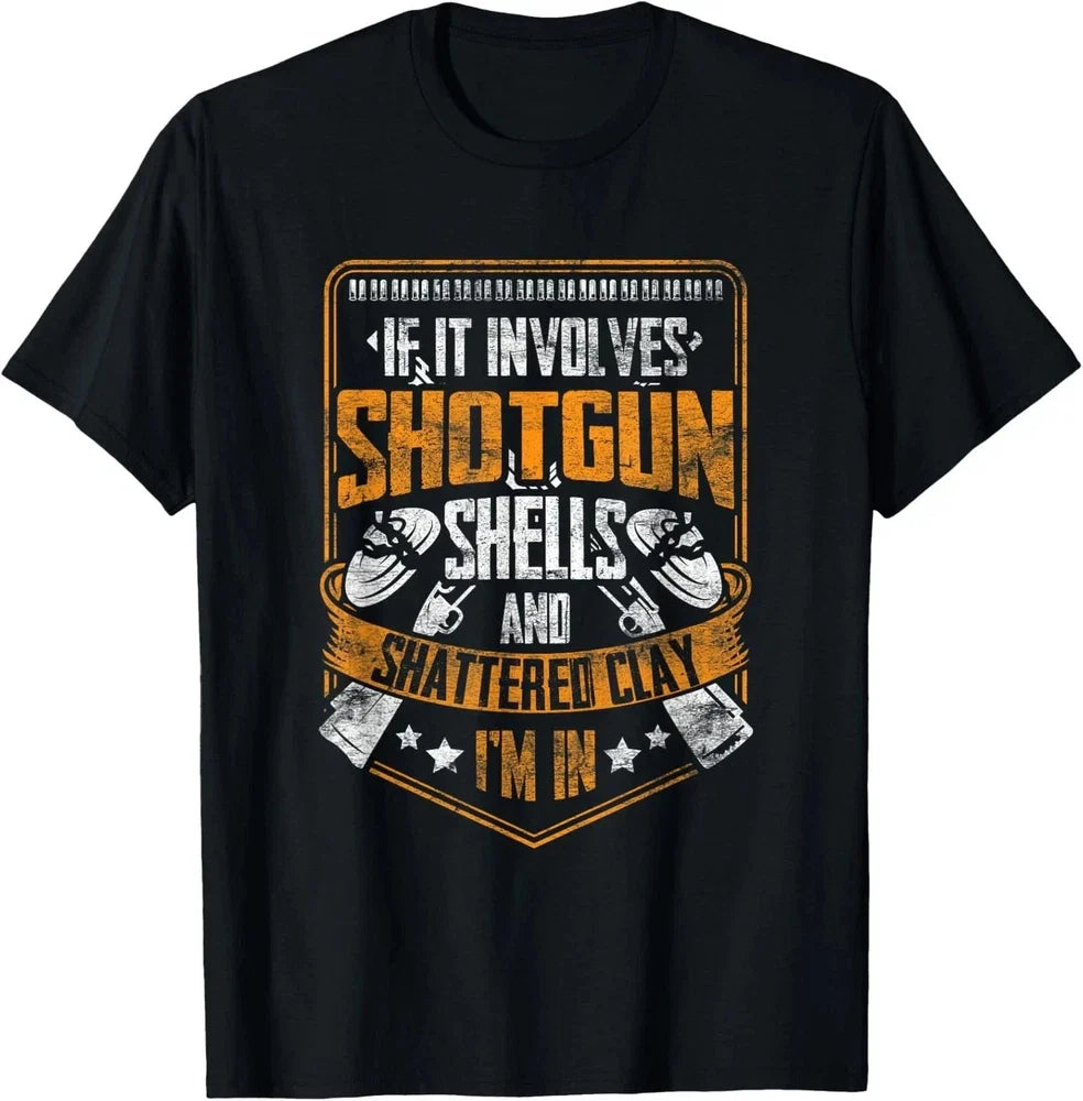 Men’s Funny Trap Skeet Shooting Graphic Short‑Sleeve T‑Shirt, Shotgun Shells Shattered Clay Vintage Casual Top